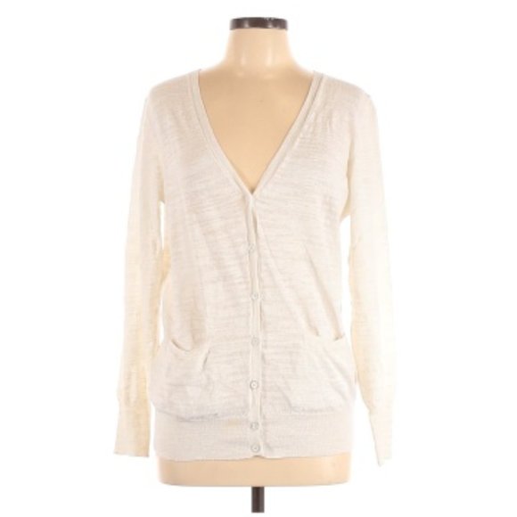 🌾 J. Crew Linen Blended Marled Ivory Cardigan - Picture 1 of 5